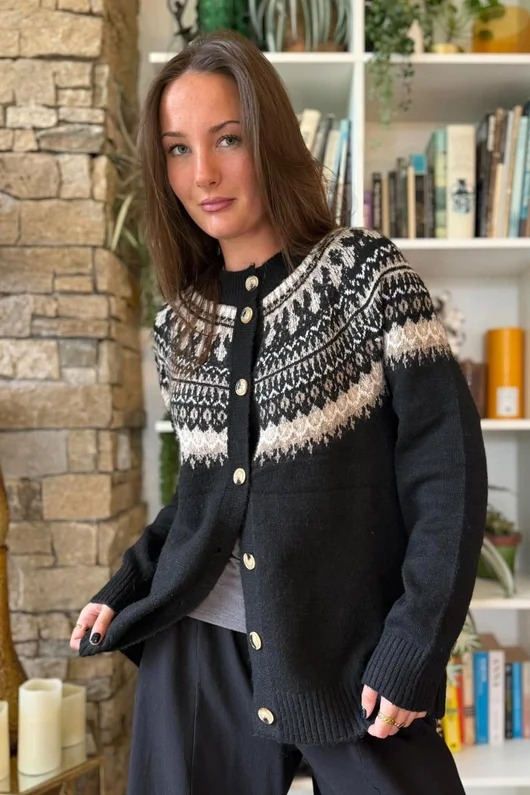 Ferguson Fair Isle Cardigan Black